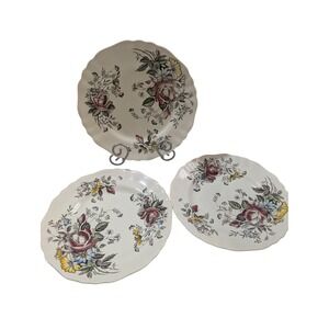 Vintage J&G Meakin Sol 39143‎ Floral Rose Scalloped Side Plates Set of 3 England